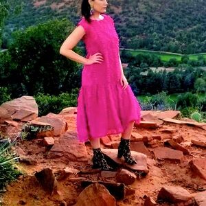 Anthropologie Maeve Fushia Drop Hem Midi Dress | Size XS